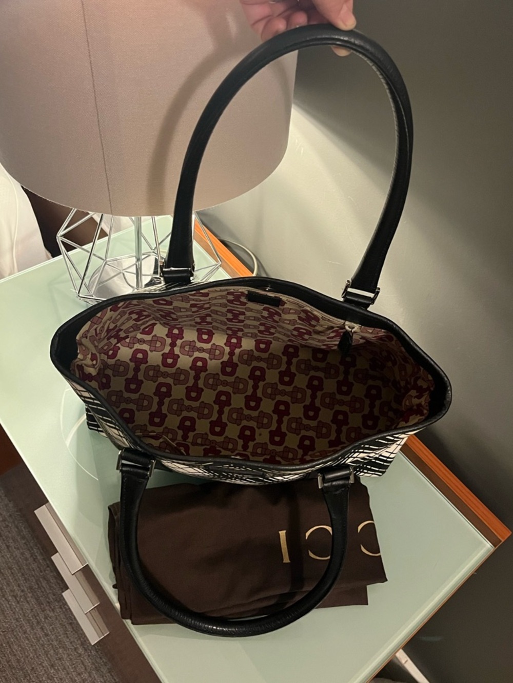 Gucci Centennial black & white canvas and leather trim tote - Picture 4 of 13